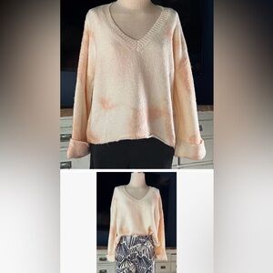 Anthropologie Peach and Cream V-Neck Sweater